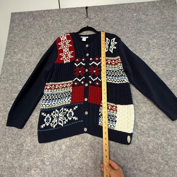 Northern Reflections Winter Holiday Knit Navy Red Fair Isle Cardigan Sweater XL - Picture 7 of 12